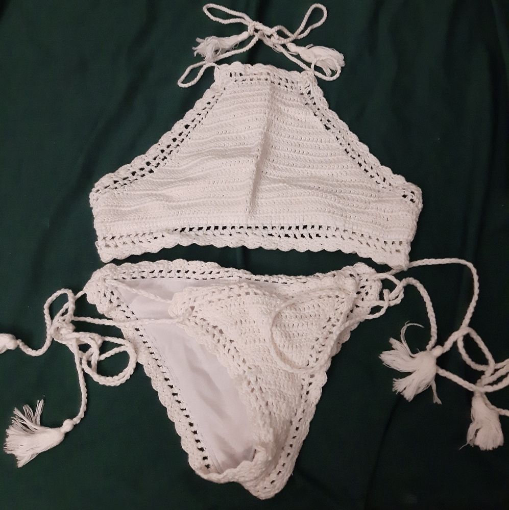 White Crochet Bikini Size M (fits 2-6)